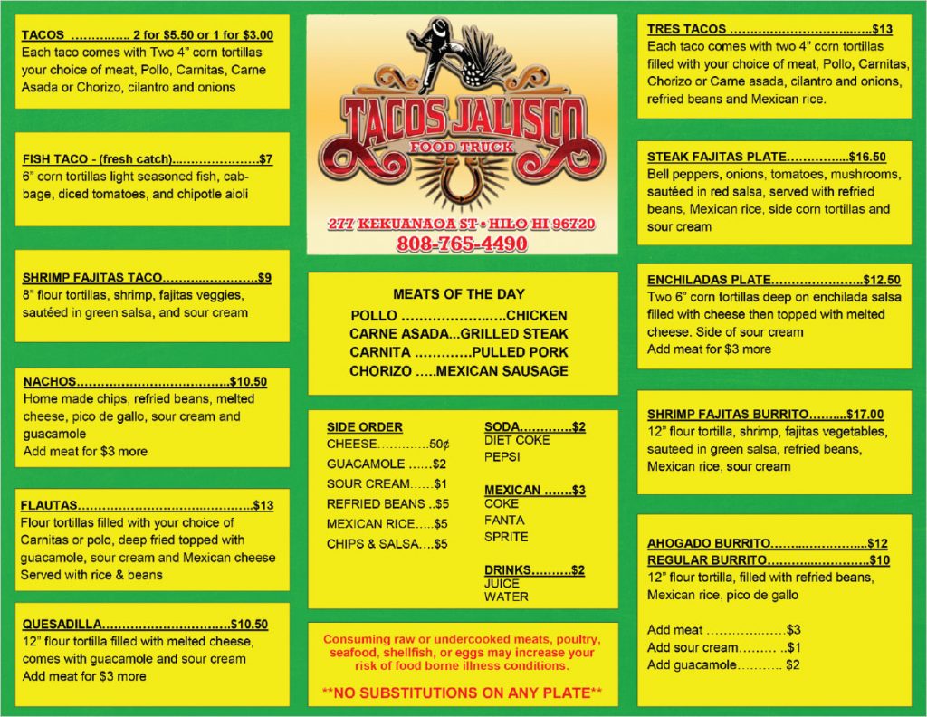 Tacos Jalisco Authentic Mexican Cuisine Tacos Jalisco Hilo Hawaii